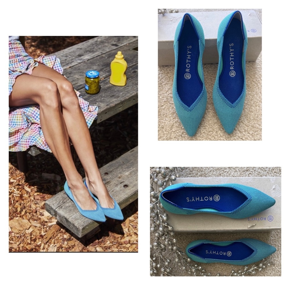 NWT Rare Rothys The Points Flats Size 8 Aquamarine